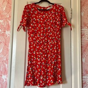 Faithfull the brand: red floral mini dress with cap sleeves: size 6 or Medium